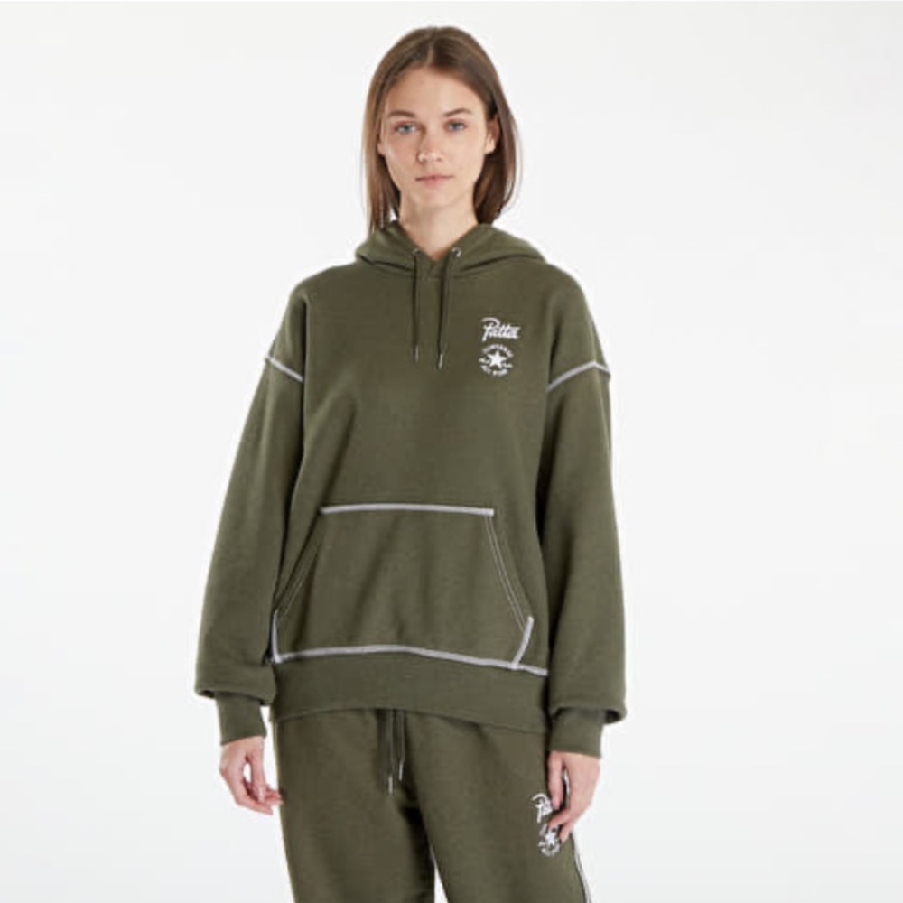 Converse x Patta Gold Pullover Olive Green Standard Hoodie Unisex Collab NEW L - Picture 5 of 10